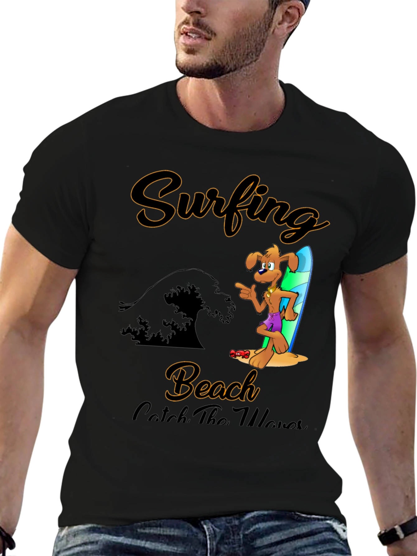 Surfing Beach Dog T-Shirt - Catch the Waves