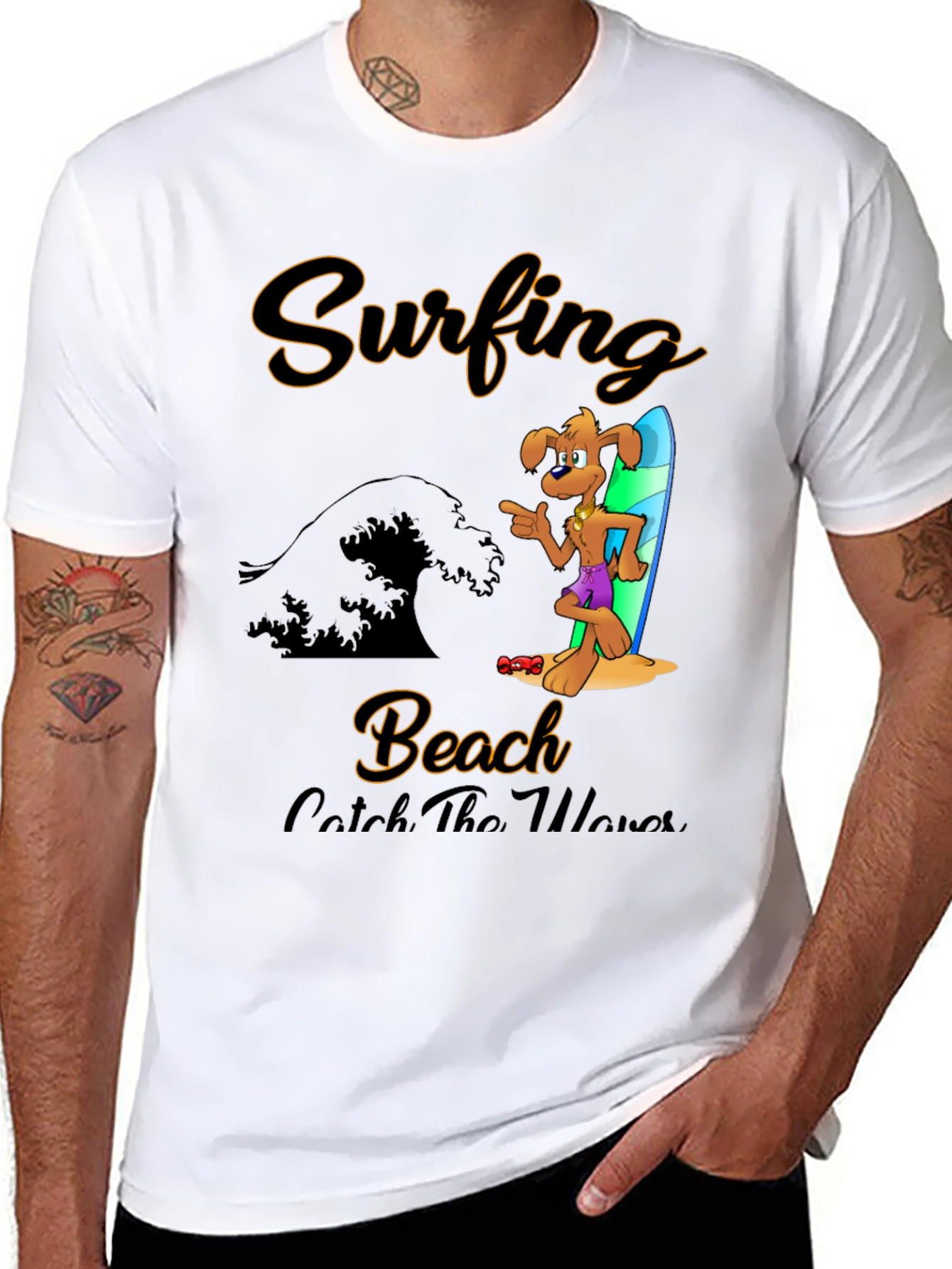 Surfing Beach Dog T-Shirt - Catch the Waves