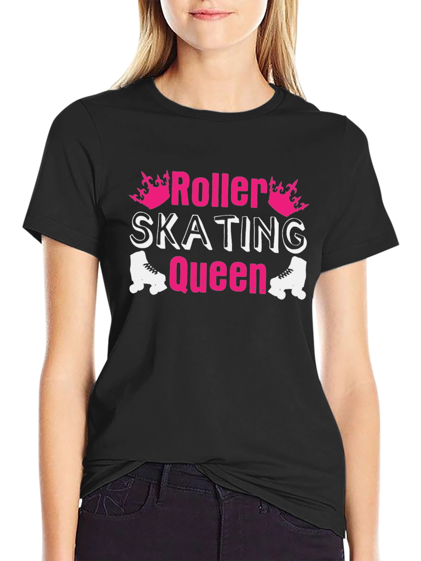 Roller Skating Queen Graphic Tee - Black Cotton T-Shirt