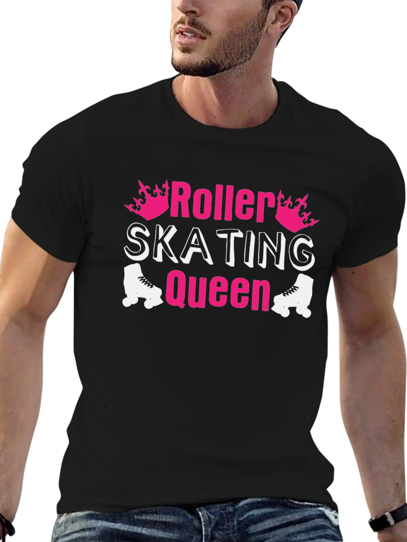 Roller Skating Queen Graphic Tee - Black Cotton T-Shirt