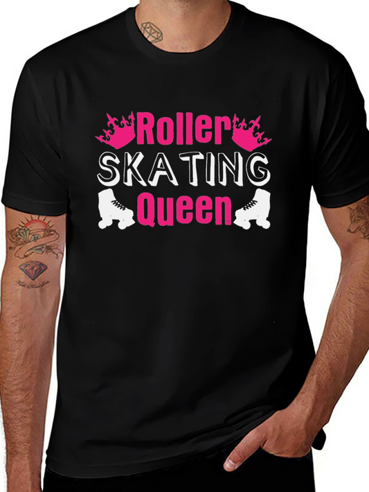 Roller Skating Queen Graphic Tee - Black Cotton T-Shirt