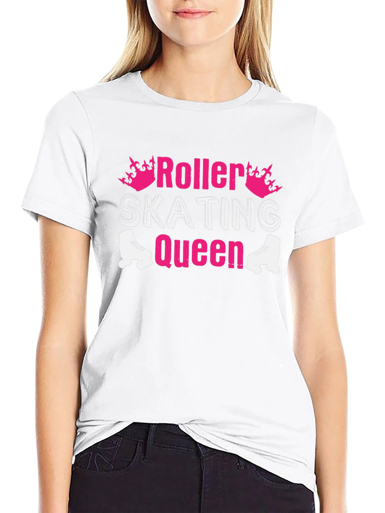 Roller Skating Queen Graphic Tee - Black Cotton T-Shirt