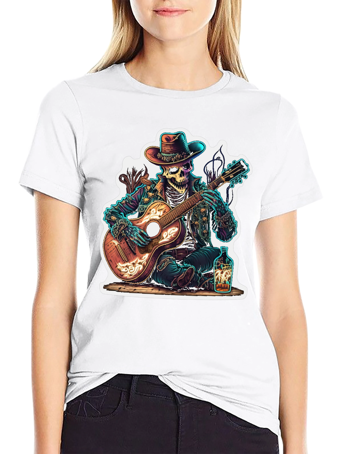 Skeleton Cowboy Guitarist Graphic Tee