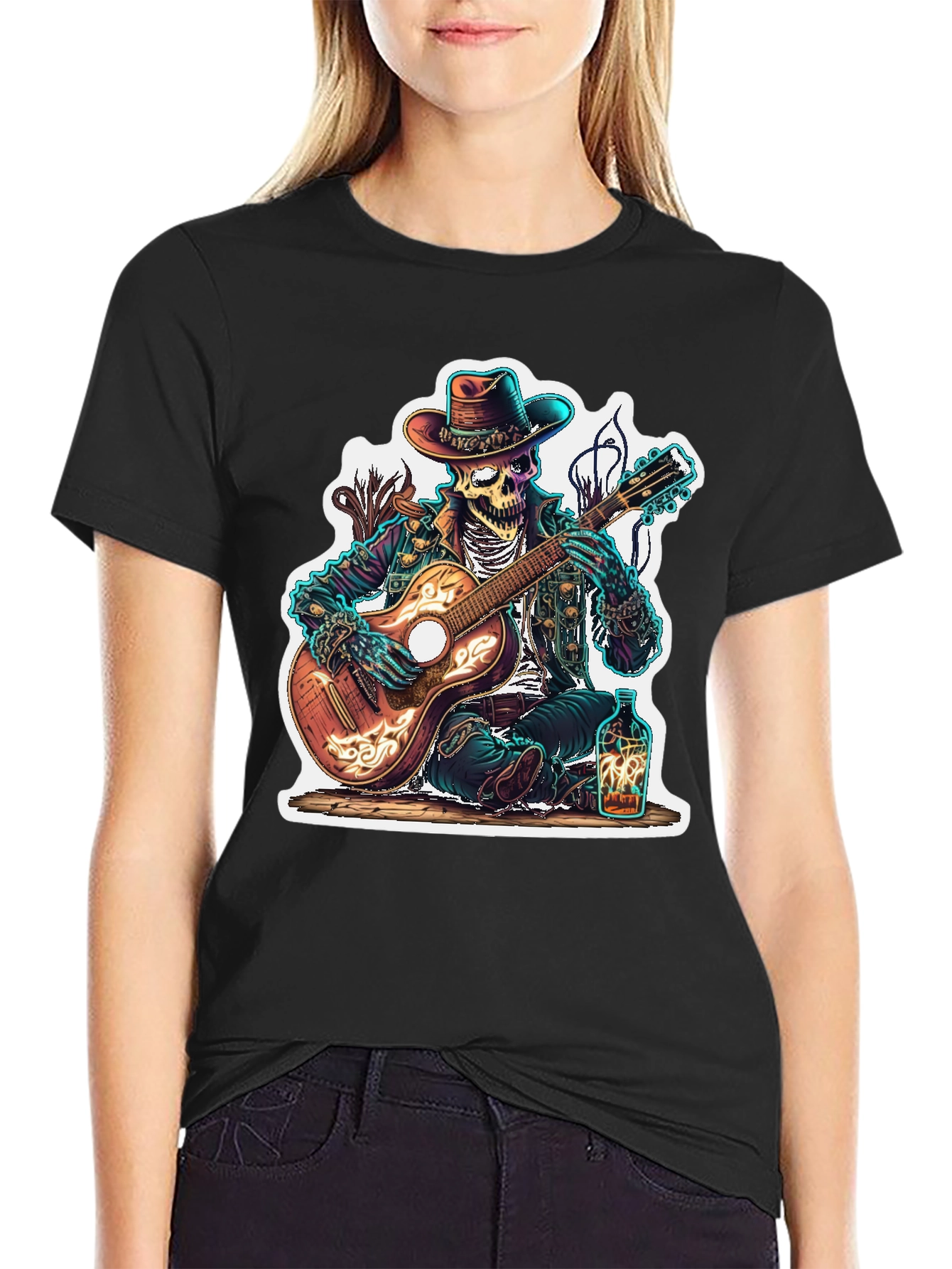 Skeleton Cowboy Guitarist Graphic Tee