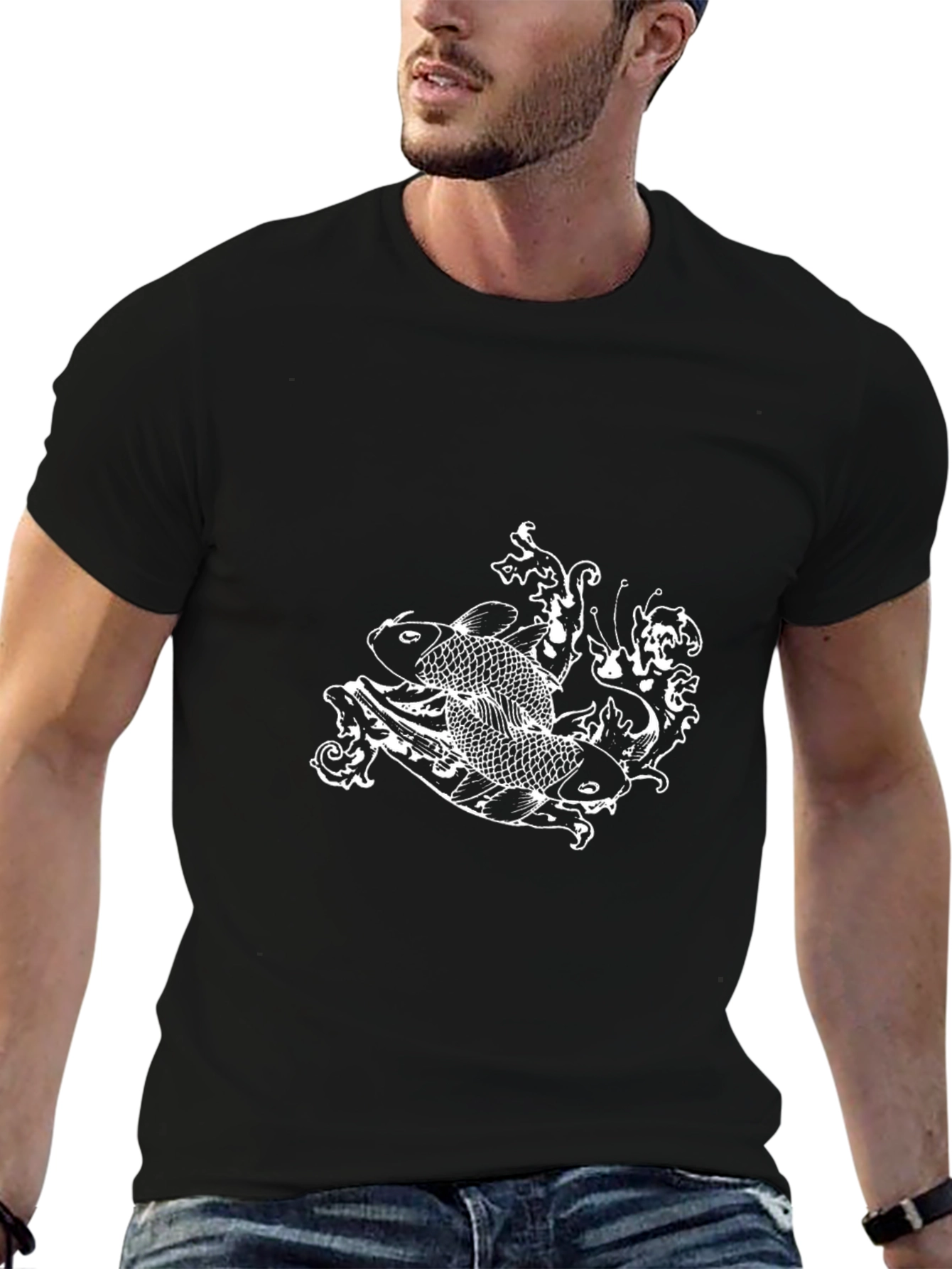 Koi Fish Graphic Tee - Stylish Black Cotton T-Shirt