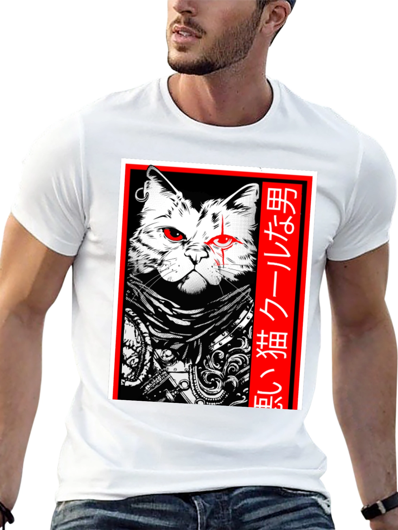 Cool Cat Japanese Style Black T-Shirt