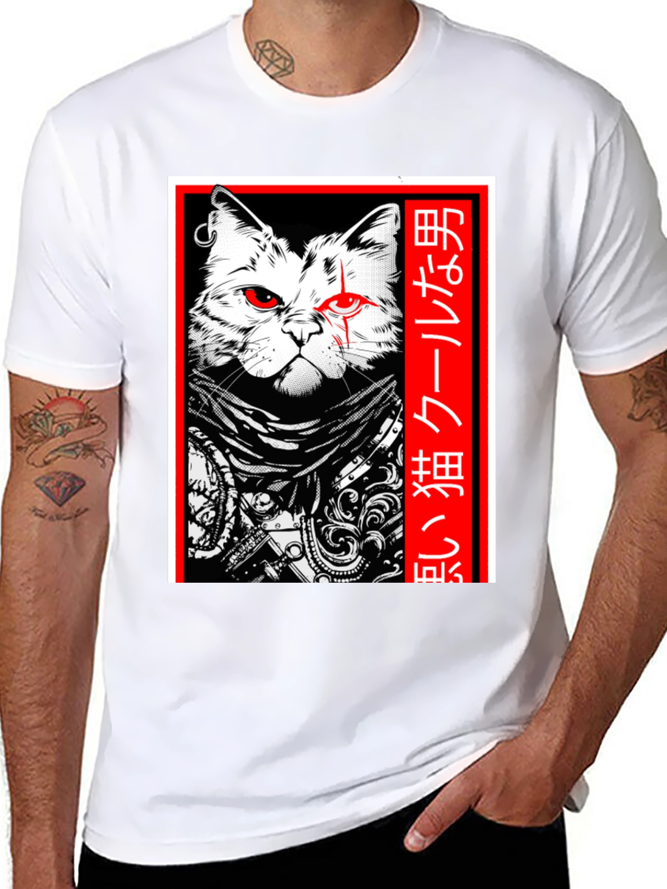 Cool Cat Japanese Style Black T-Shirt
