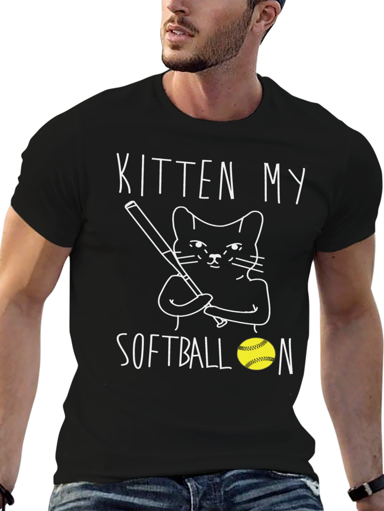 Kitten My Softball T-Shirt Black Graphic Tee