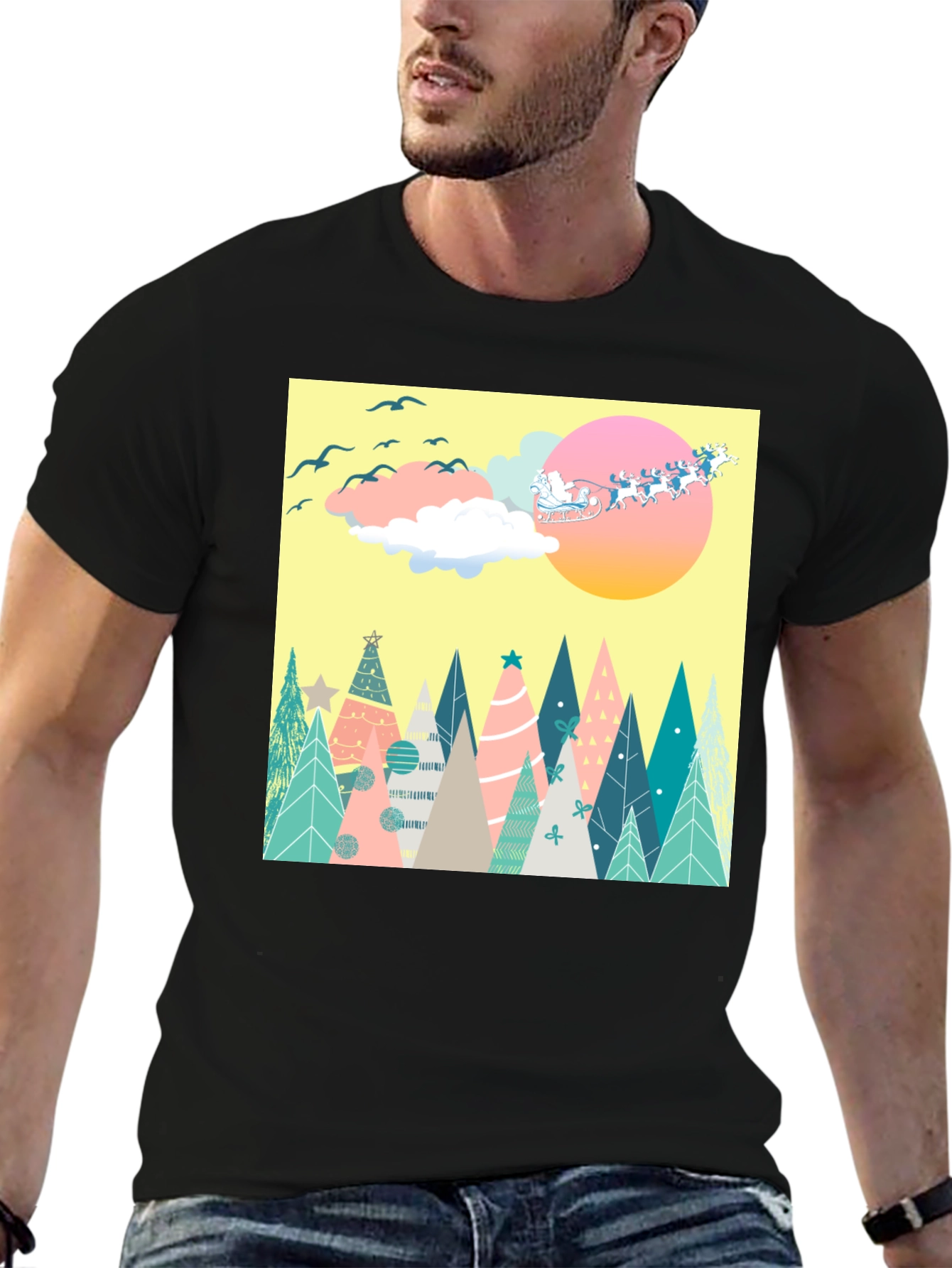 Holiday Trees Santa Sleigh Graphic Tee