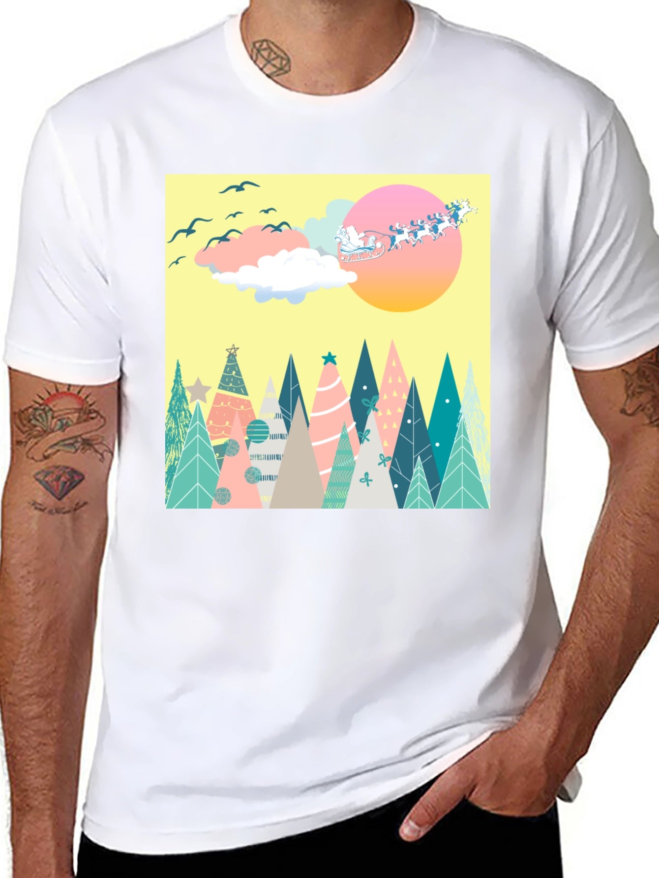 Holiday Trees Santa Sleigh Graphic Tee