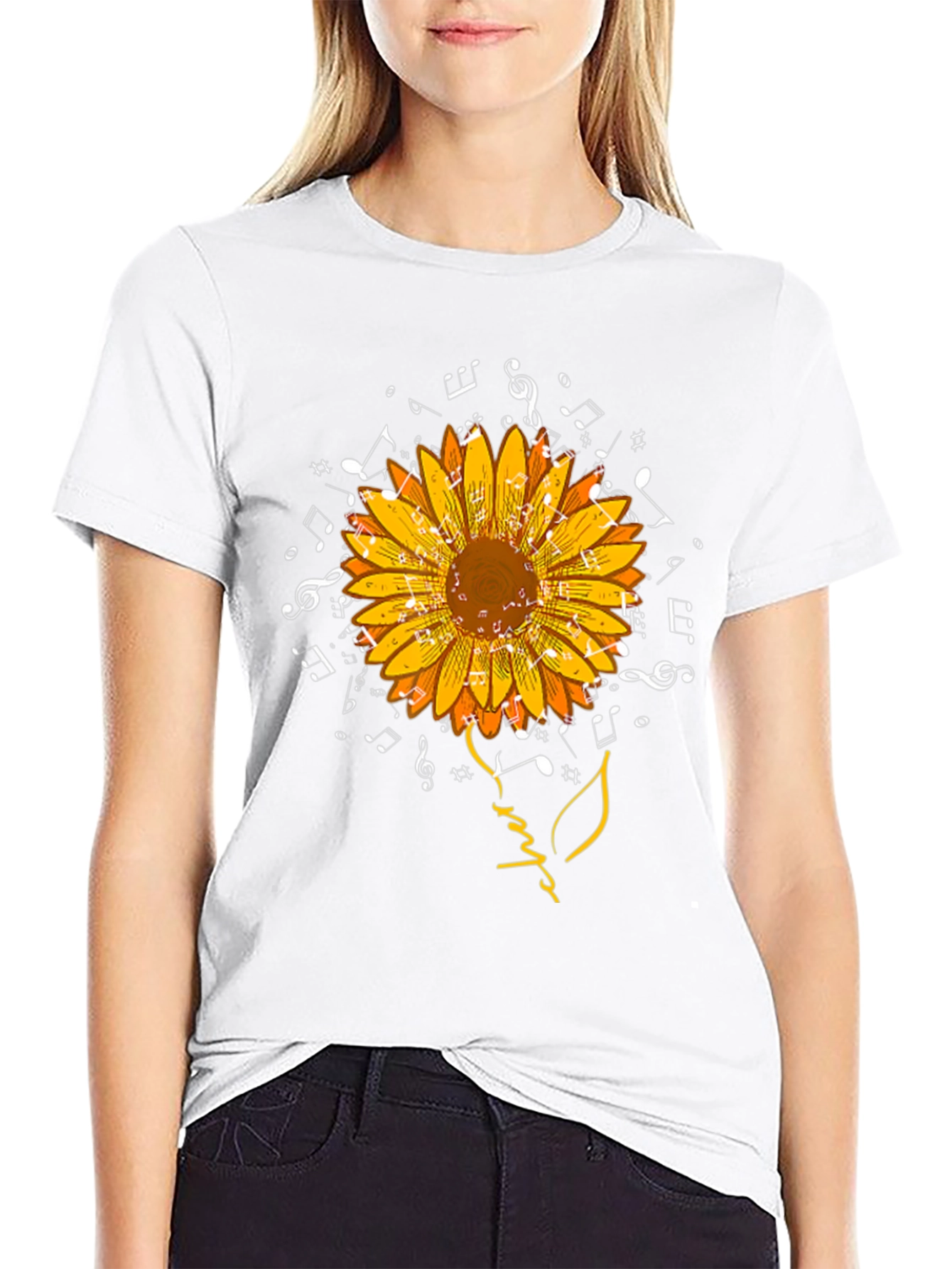 Musical Sunflower Graphic Tee - Black