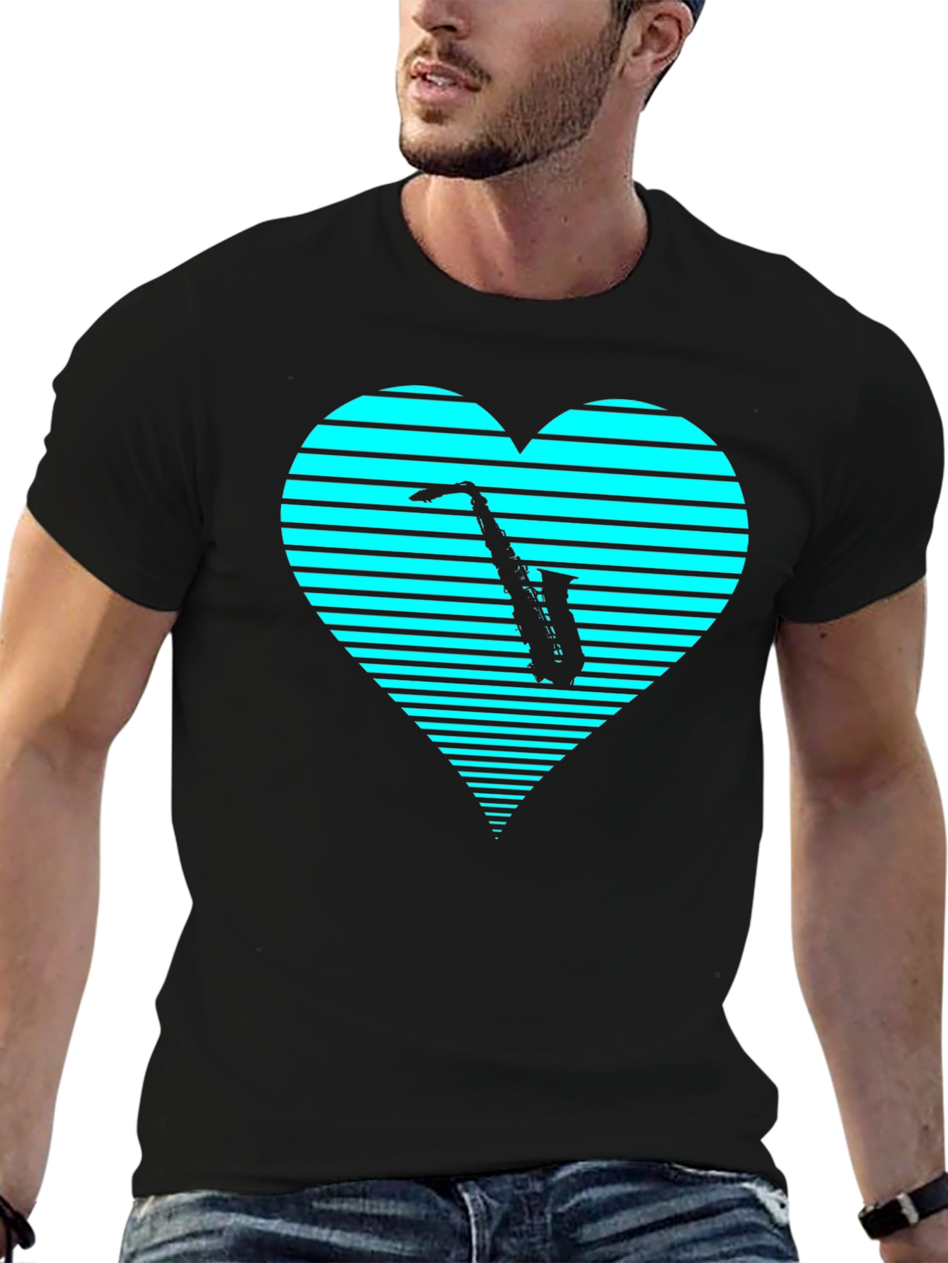 Saxophone Heart T-Shirt - Cool Music Lover Tee