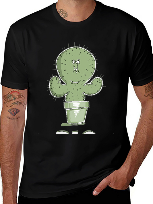 Cartoon Cactus in Pot Graphic Tee - Black