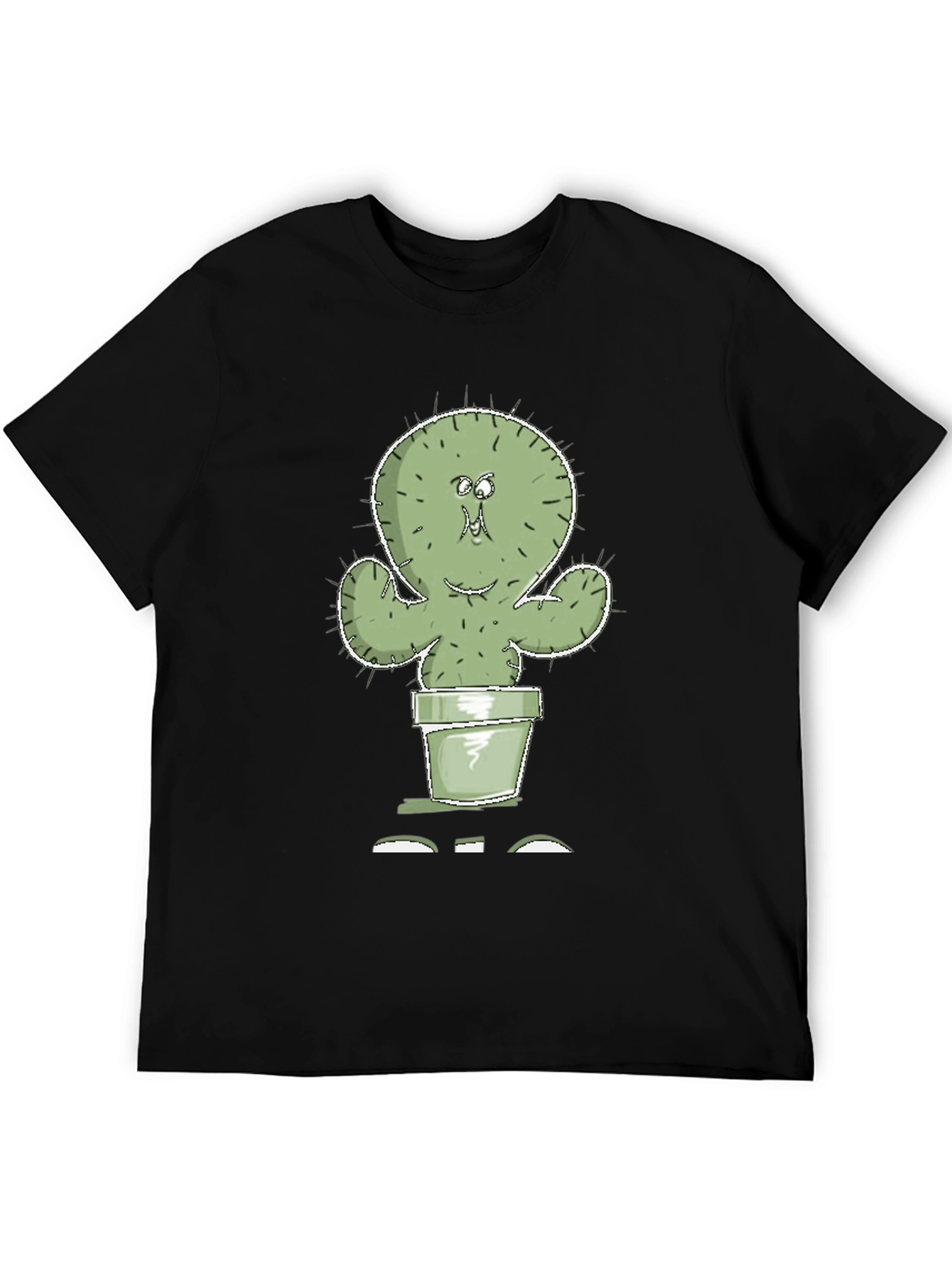 Cartoon Cactus in Pot Graphic Tee - Black