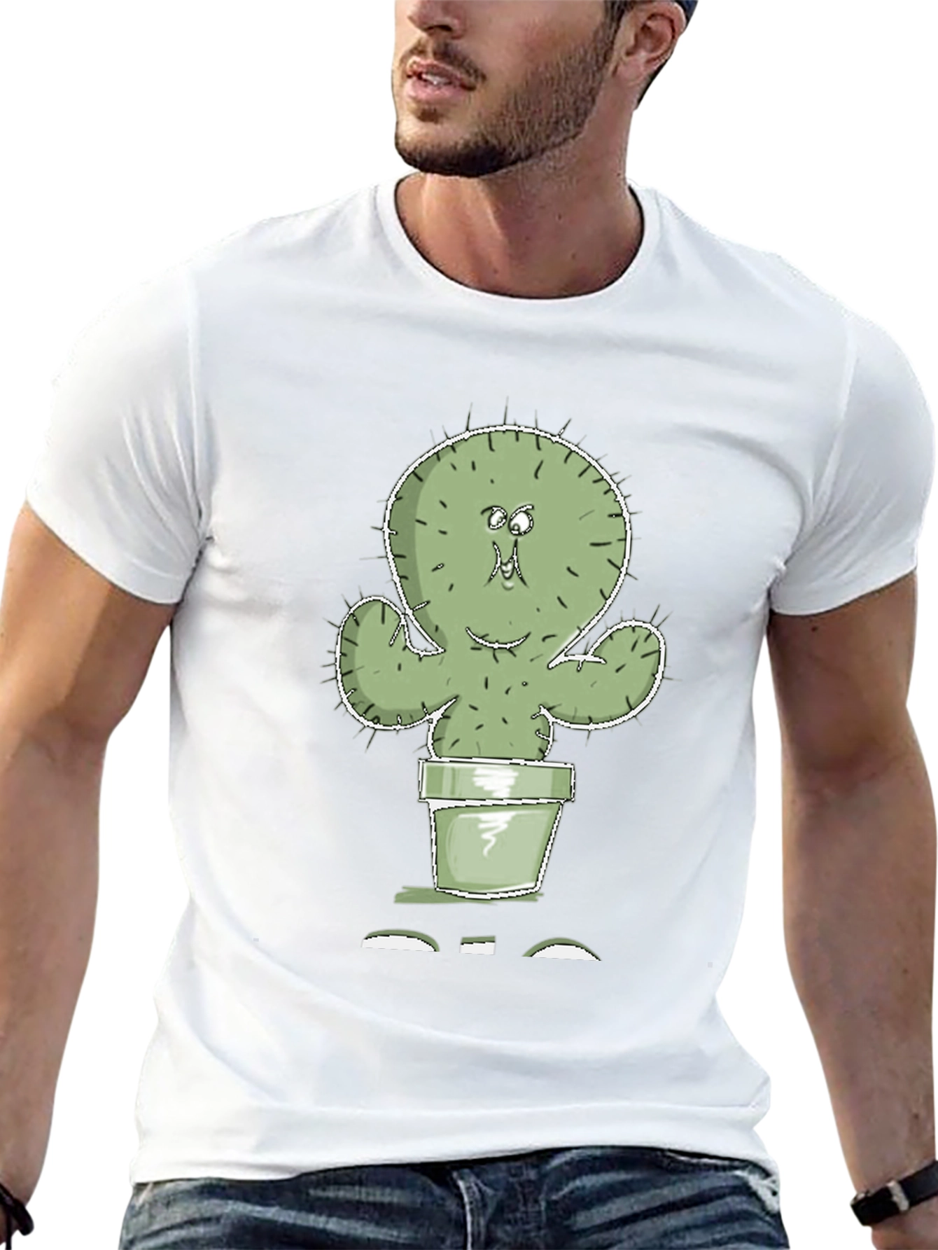 Cartoon Cactus in Pot Graphic Tee - Black