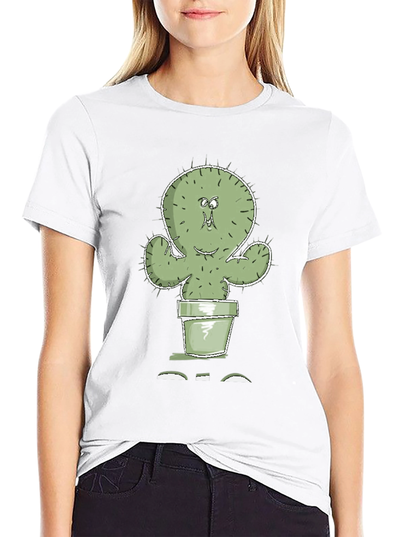 Cartoon Cactus in Pot Graphic Tee - Black