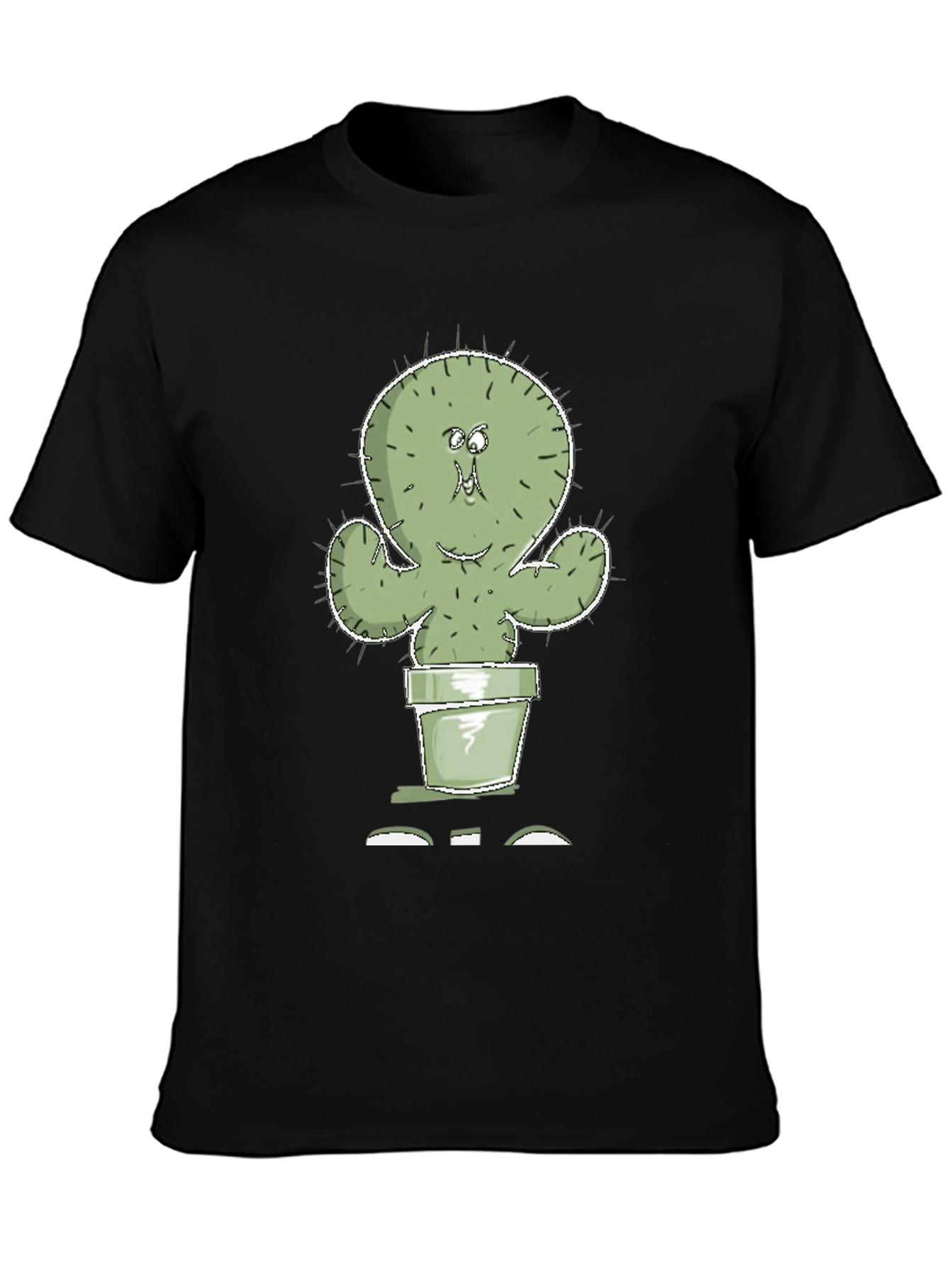 Cartoon Cactus in Pot Graphic Tee - Black