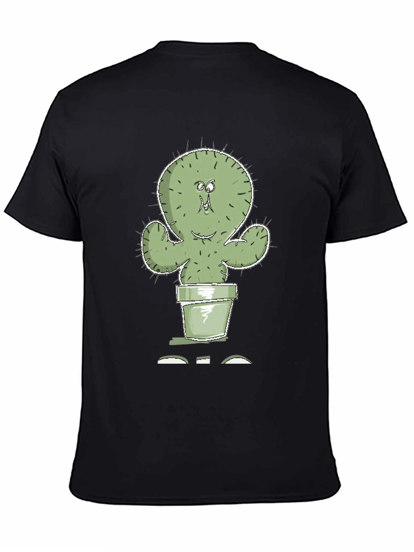 Cartoon Cactus in Pot Graphic Tee - Black