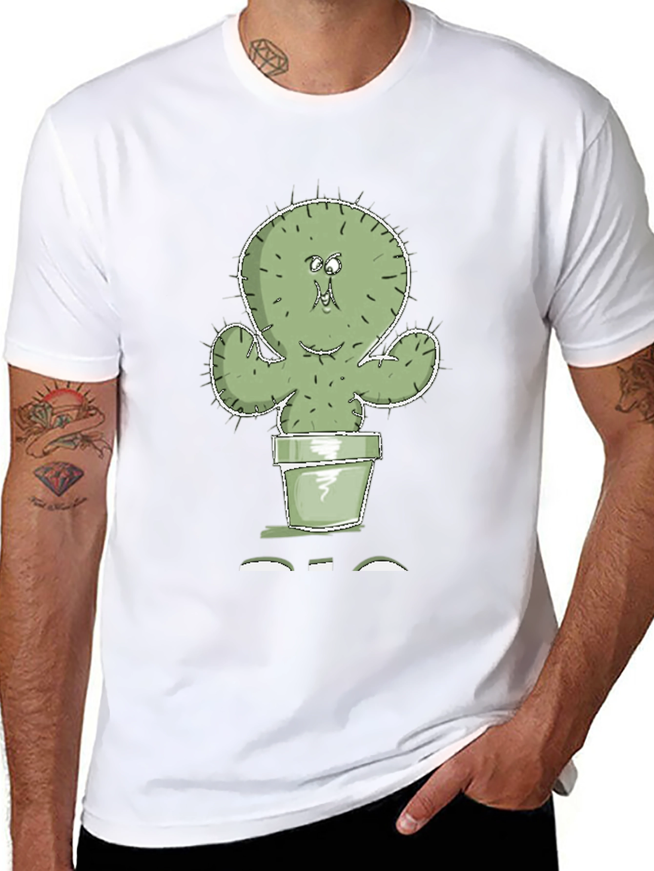 Cartoon Cactus in Pot Graphic Tee - Black