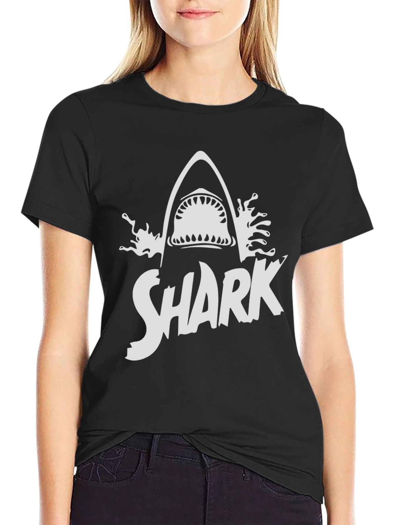 Shark Graphic Print T-Shirt - Black