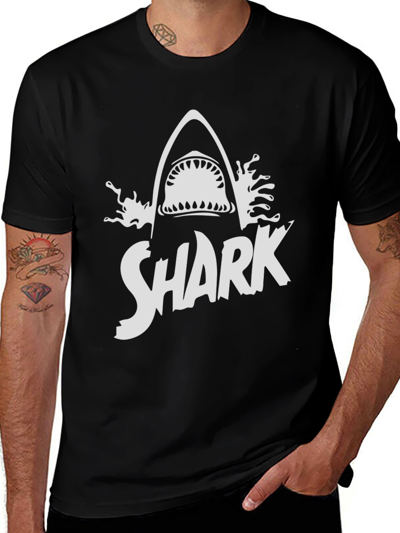 Shark Graphic Print T-Shirt - Black