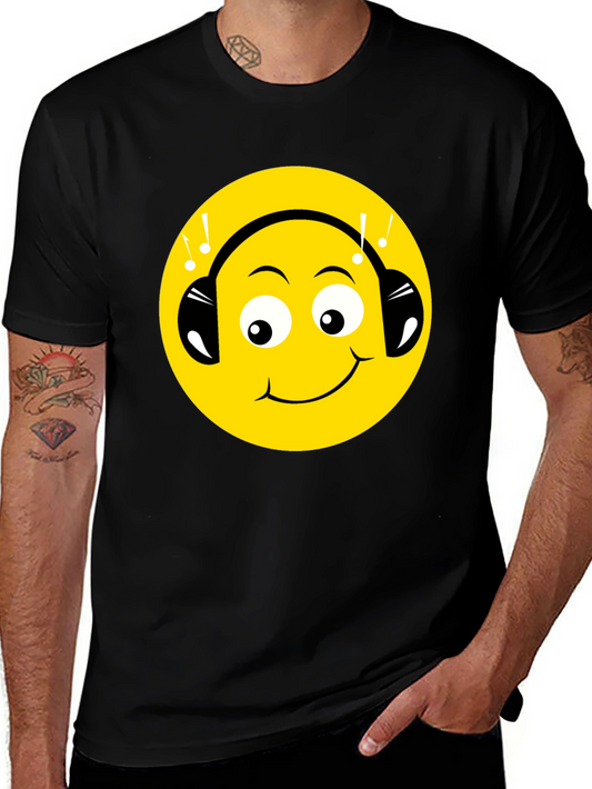 Smiley Face Headphones Graphic Tee - Black