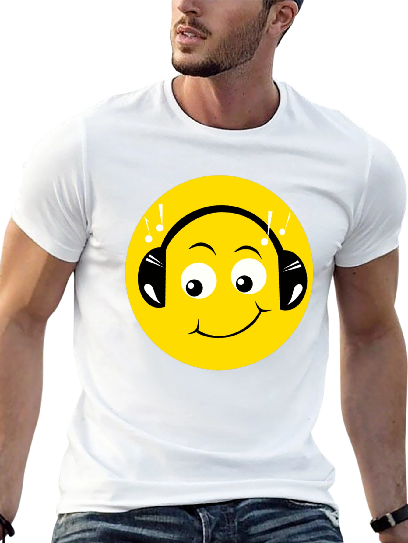 Smiley Face Headphones Graphic Tee - Black