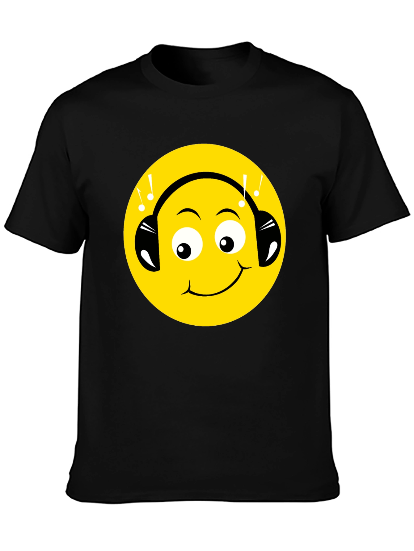 Smiley Face Headphones Graphic Tee - Black