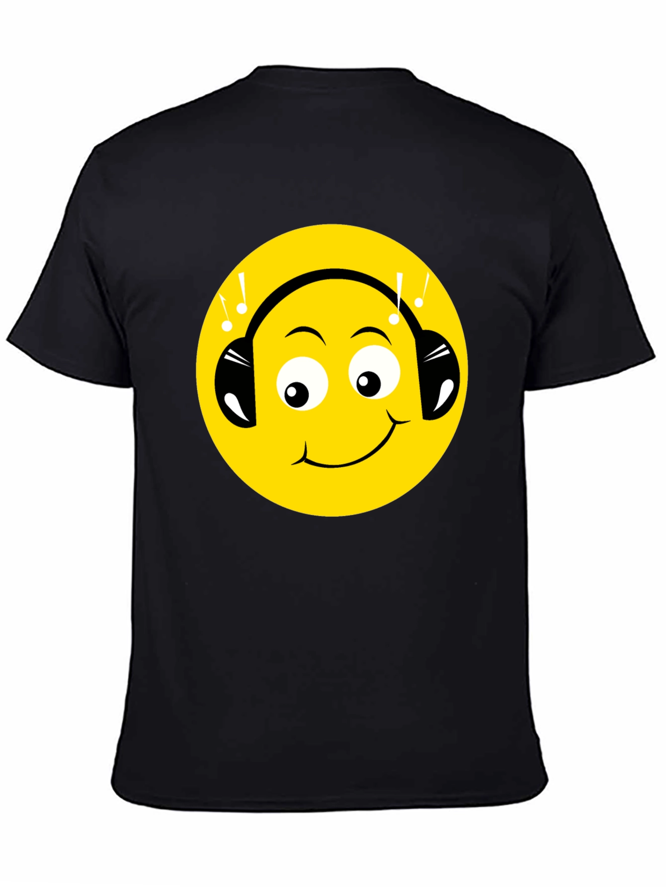 Smiley Face Headphones Graphic Tee - Black