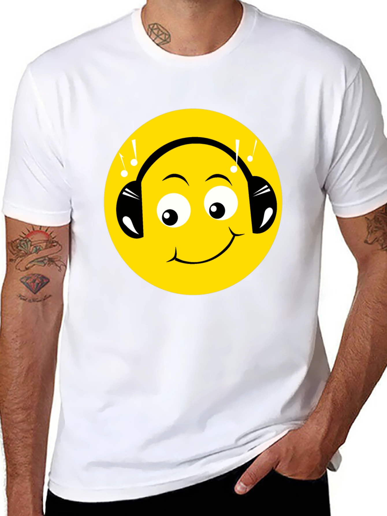 Smiley Face Headphones Graphic Tee - Black