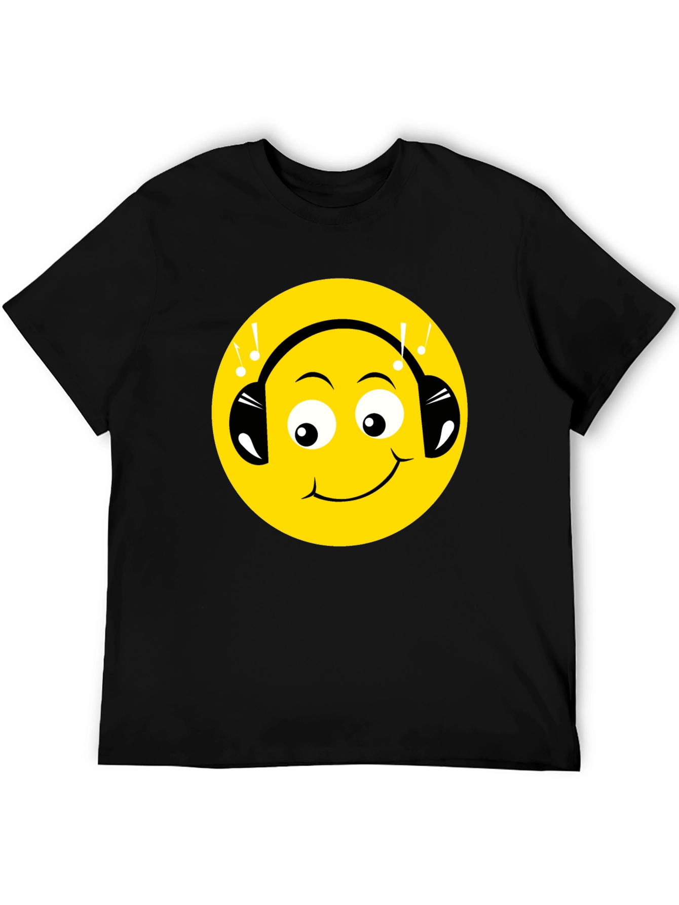 Smiley Face Headphones Graphic Tee - Black