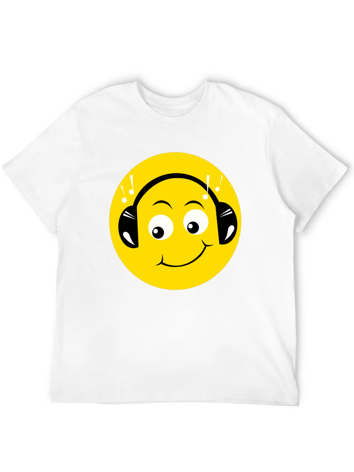 Smiley Face Headphones Graphic Tee - Black