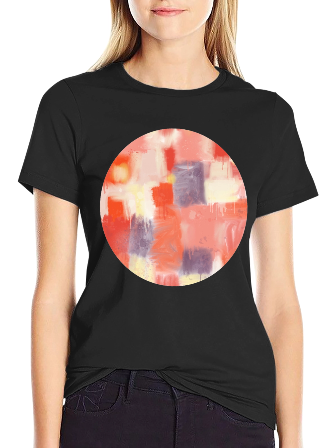 Abstract Art Circle Graphic Tee - Mens Black T-Shirt