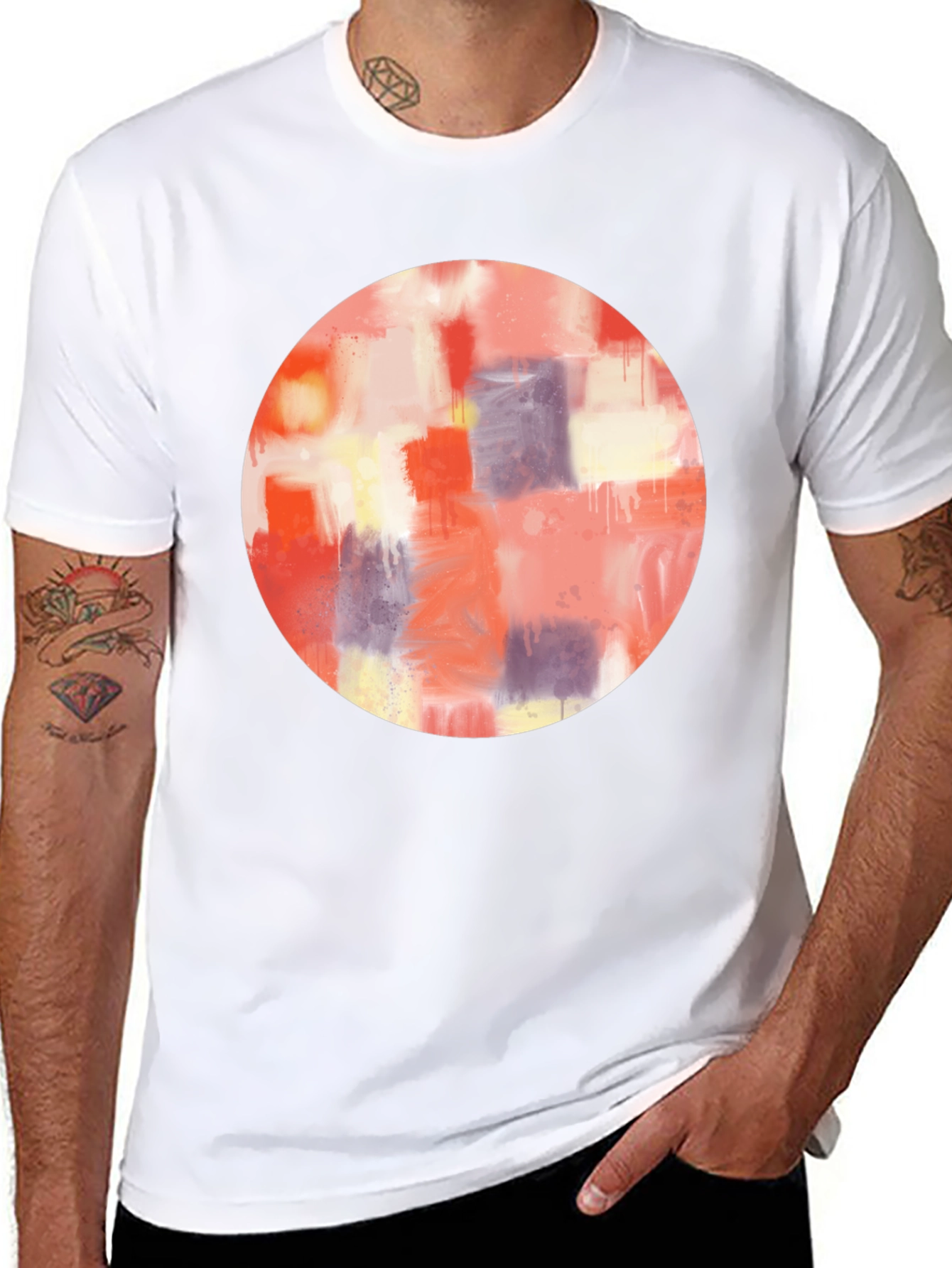 Abstract Art Circle Graphic Tee - Mens Black T-Shirt