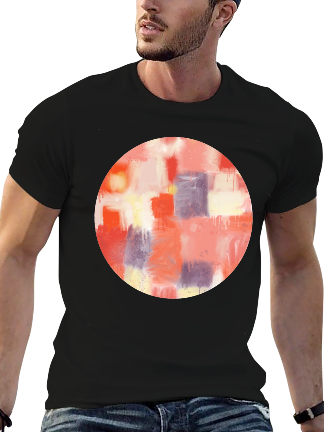 Abstract Art Circle Graphic Tee - Mens Black T-Shirt