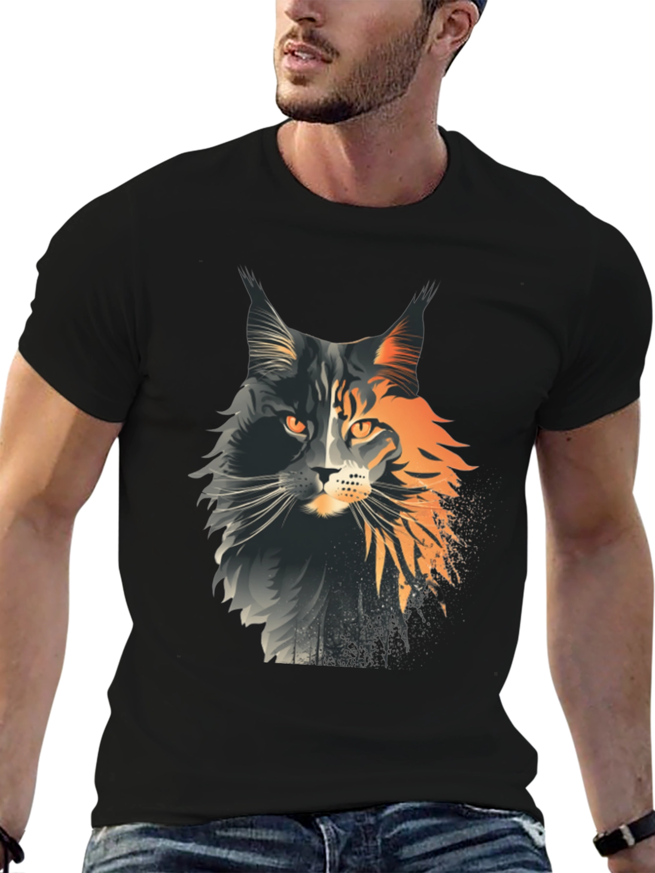 Maine Coon Cat Graphic Tee - Unisex Black T-Shirt