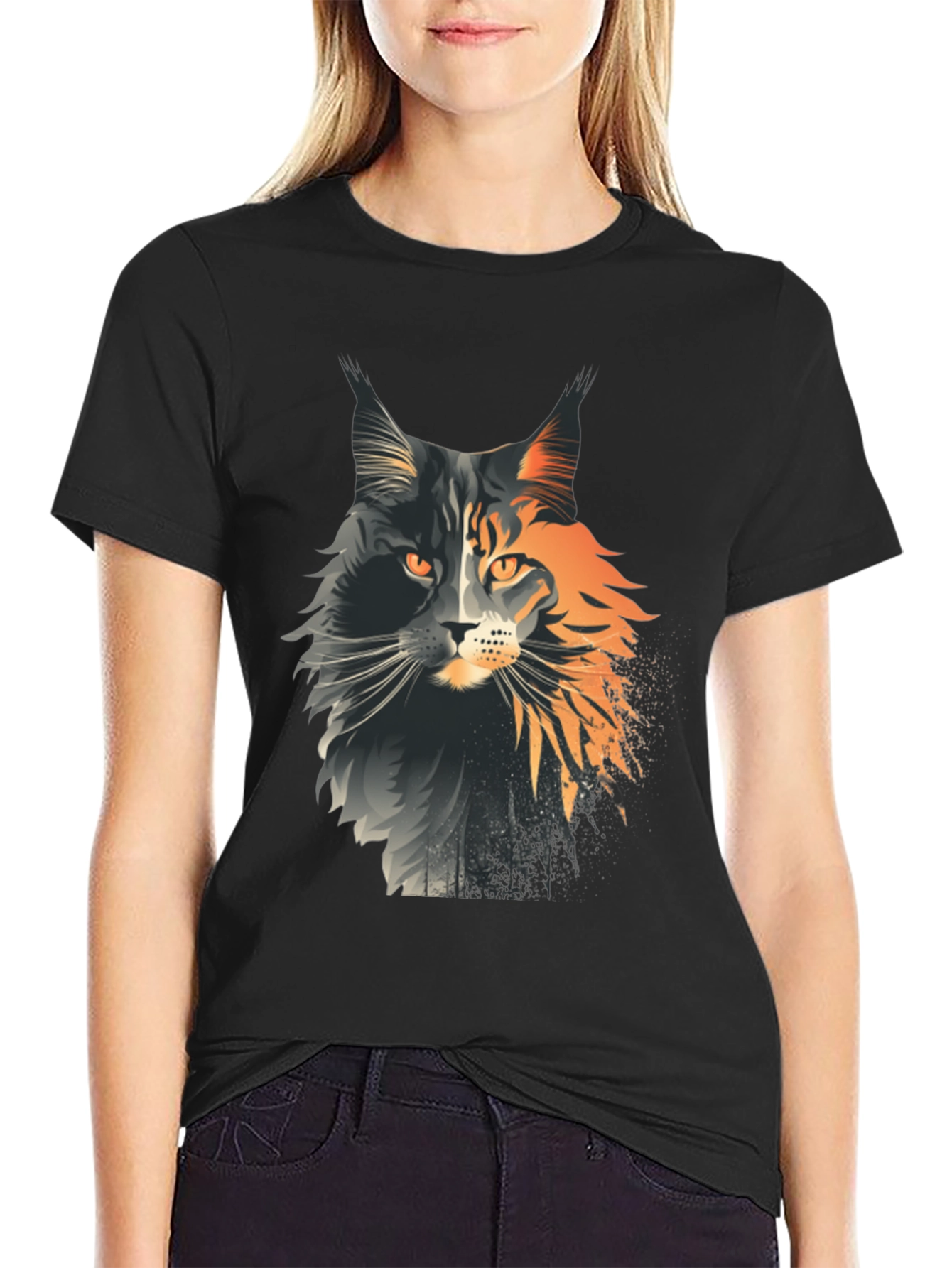 Maine Coon Cat Graphic Tee - Unisex Black T-Shirt