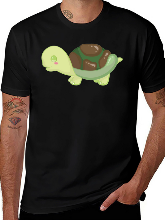 Cute Turtle Graphic Tee - Black Cotton T-Shirt