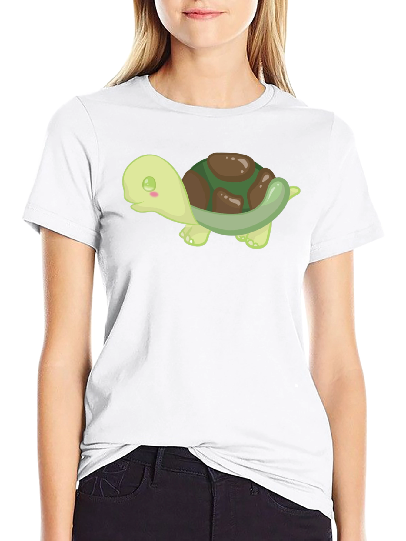 Cute Turtle Graphic Tee - Black Cotton T-Shirt
