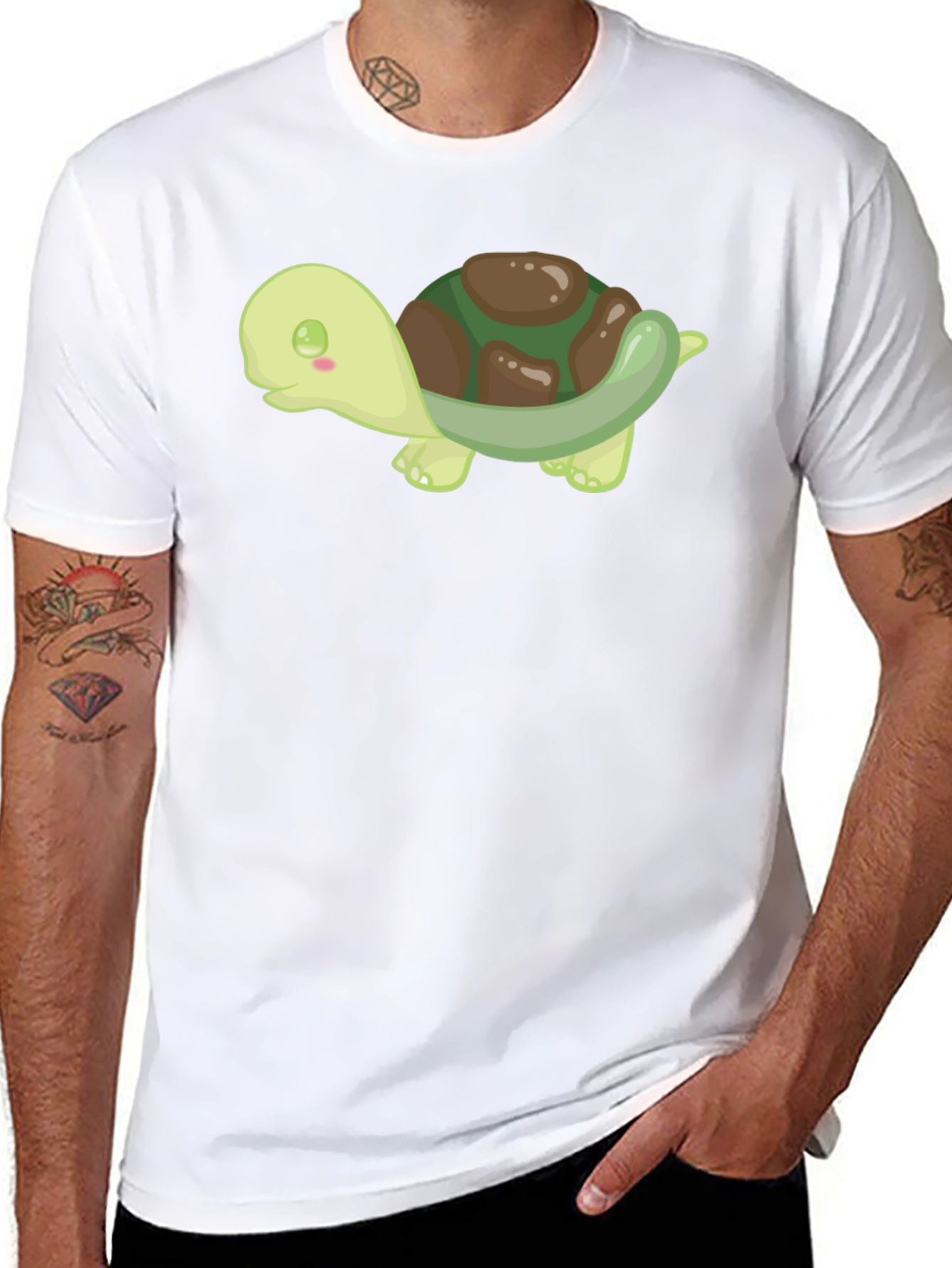 Cute Turtle Graphic Tee - Black Cotton T-Shirt