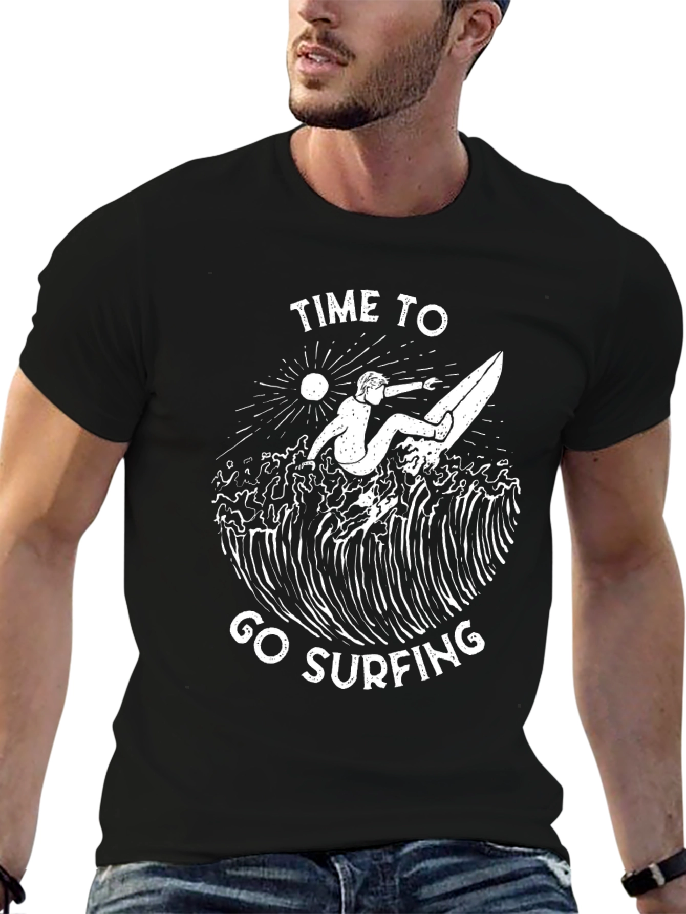 Time to Go Surfing Graphic Tee - Black