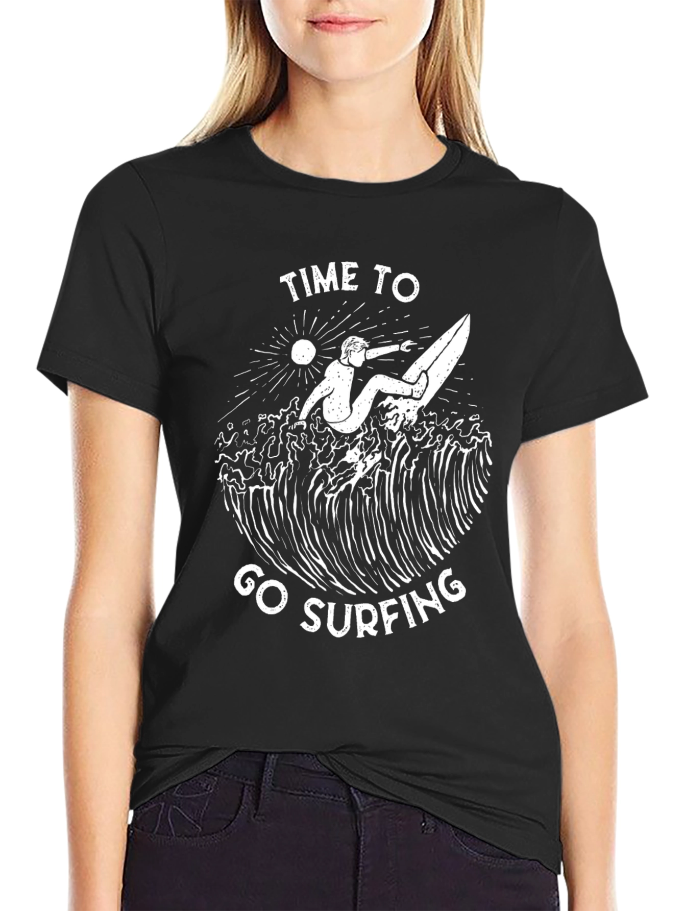 Time to Go Surfing Graphic Tee - Black