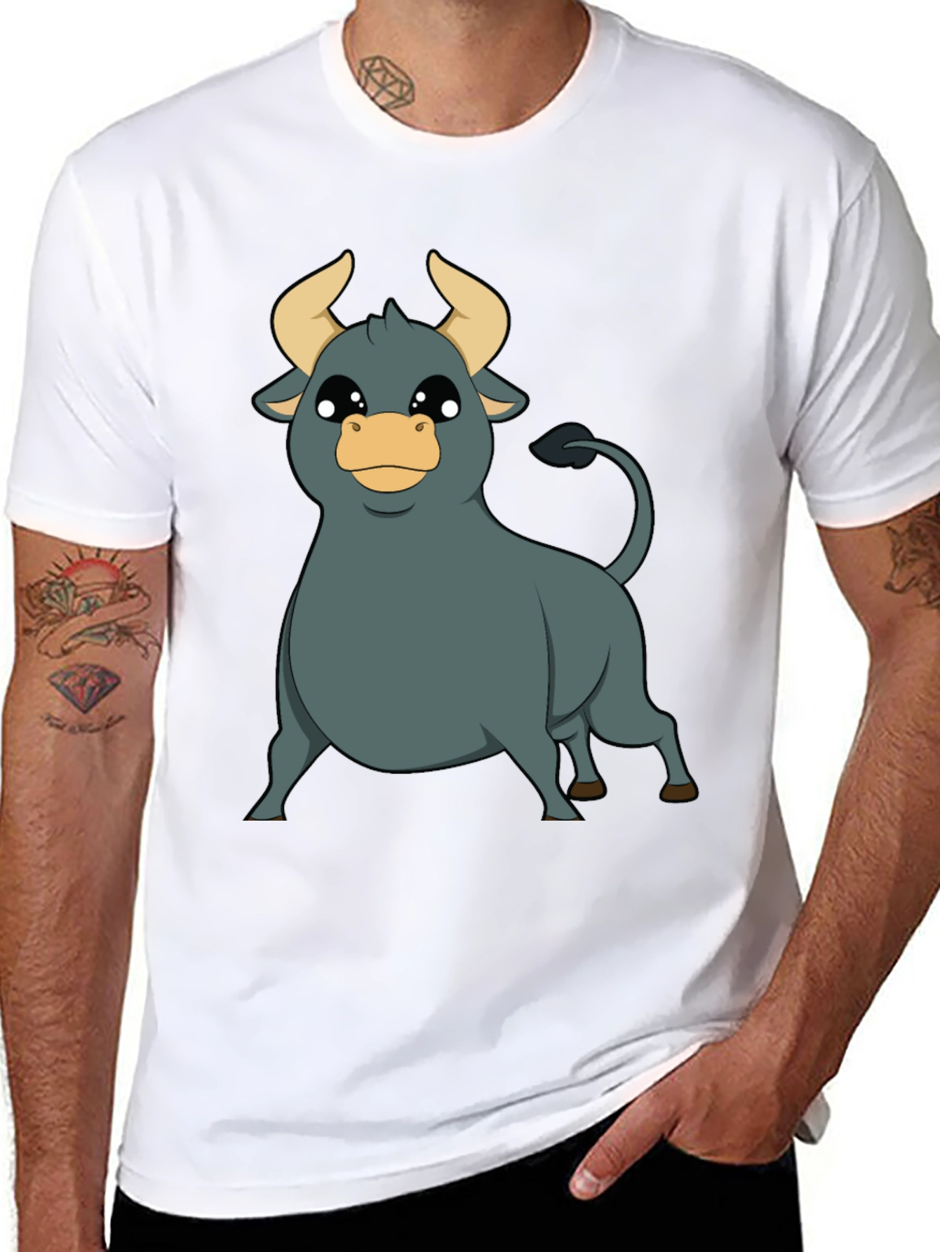 Cartoon Bull T-Shirt - Black Graphic Tee