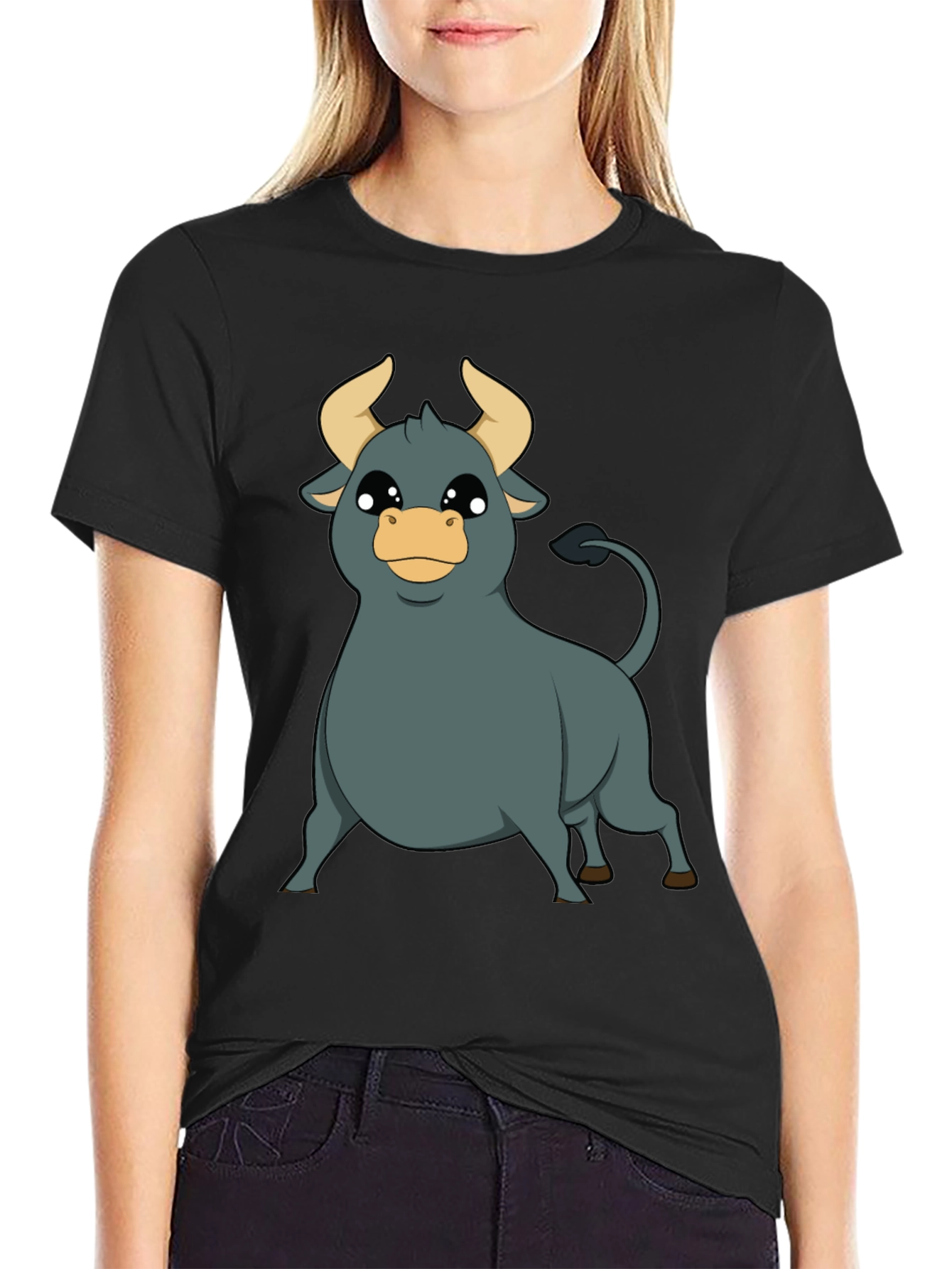 Cartoon Bull T-Shirt - Black Graphic Tee