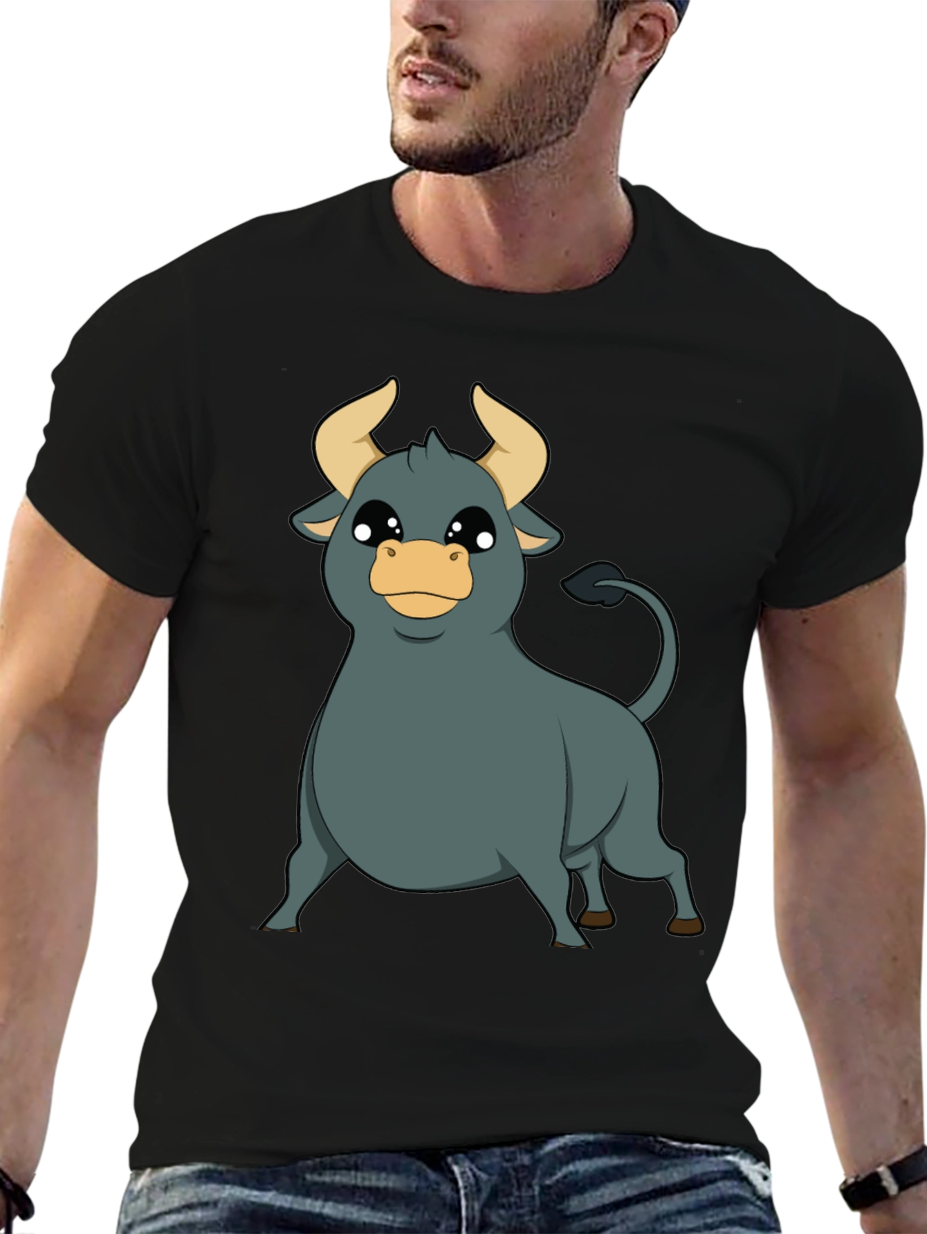 Cartoon Bull T-Shirt - Black Graphic Tee