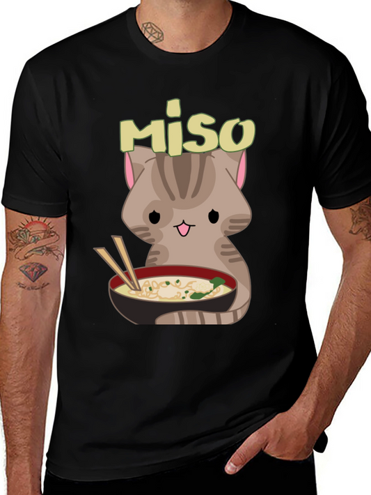 Miso Cute Cat Ramen Bowl Black T-Shirt