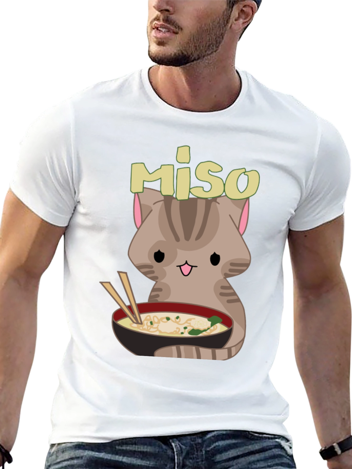 Miso Cute Cat Ramen Bowl Black T-Shirt