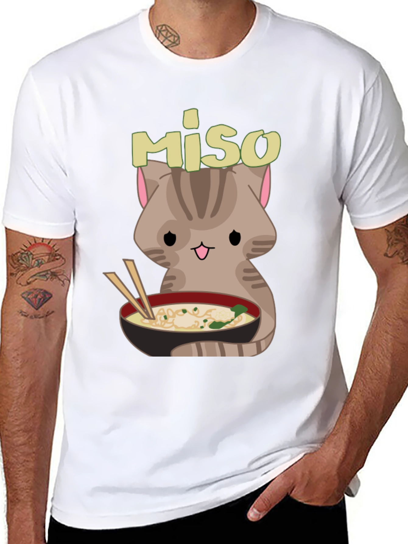 Miso Cute Cat Ramen Bowl Black T-Shirt
