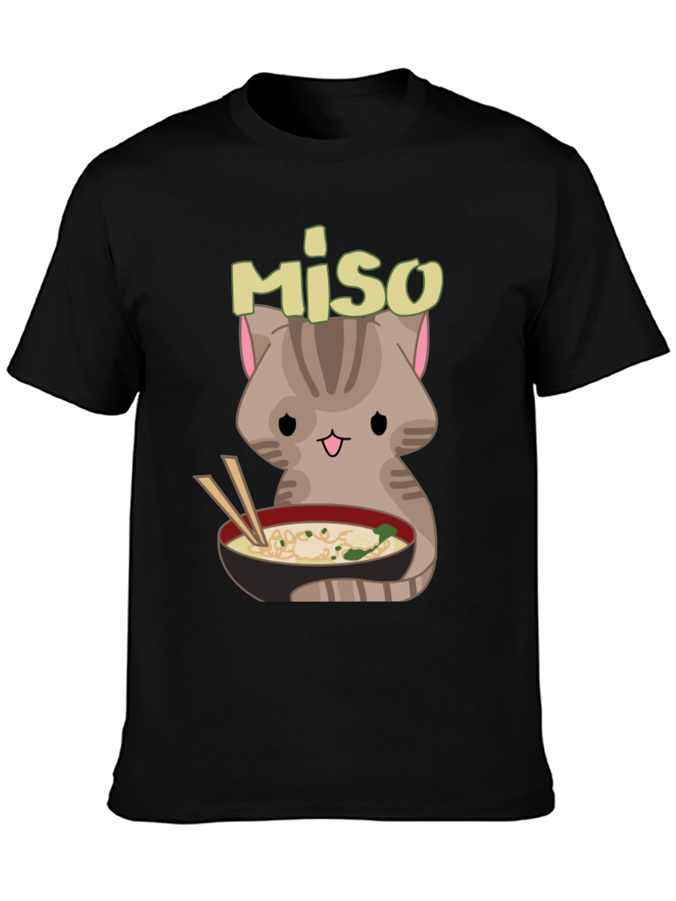 Miso Cute Cat Ramen Bowl Black T-Shirt