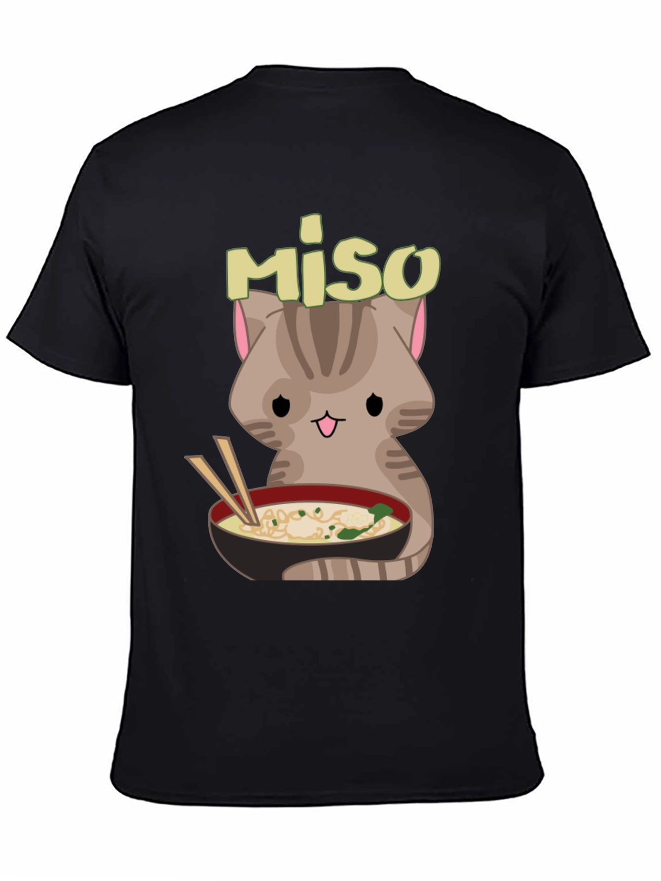Miso Cute Cat Ramen Bowl Black T-Shirt